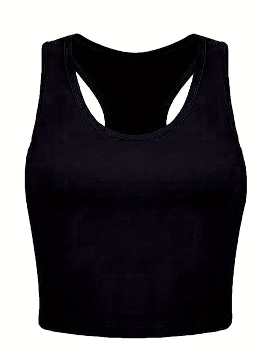 Solid Racerback Tank Top Sleeveless Crew Neck Casual Summer Top