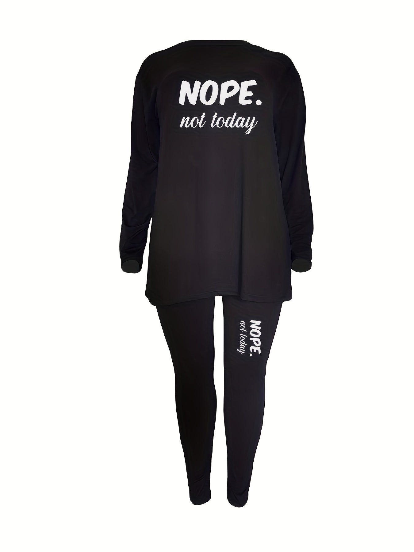 Slogan Print Tunic Top & Leggings Outfit Set