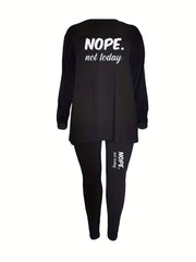  Slogan Print Tunic Top & Leggings Outfit Set