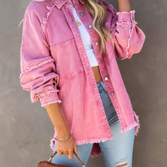 Women's Plus Size Fringe Trim Denim Jacket