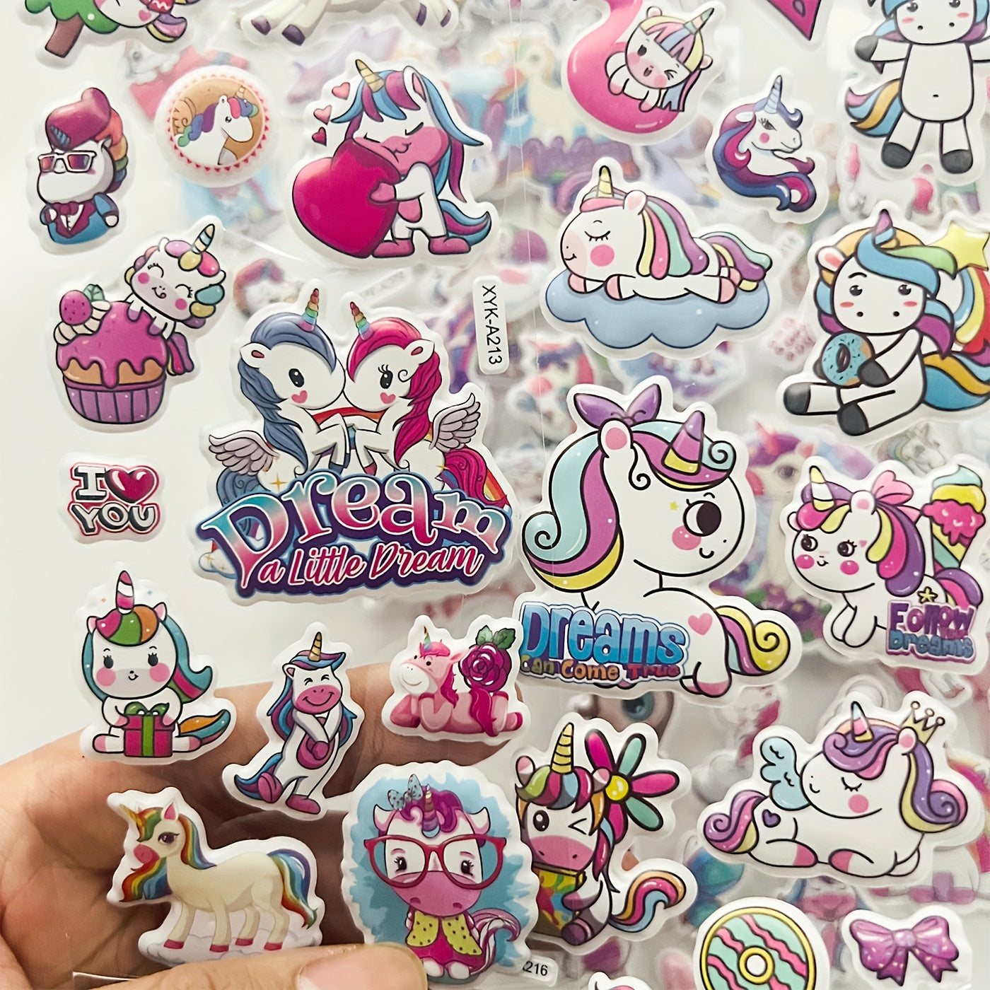 3D Unicorn Stickers 114 Designs Mixed Colors Puffy Sticker Bulk Sheets