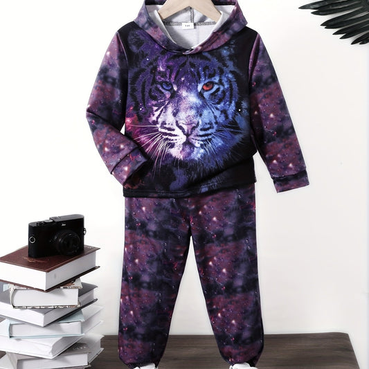 Boys' Galaxy Tiger Pattern Hooded Sweatshirt & Pants Set