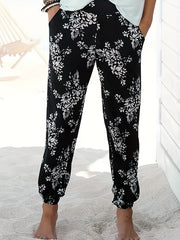 Women's Plus Floral Print Elastic Waist Joggers With Pockets