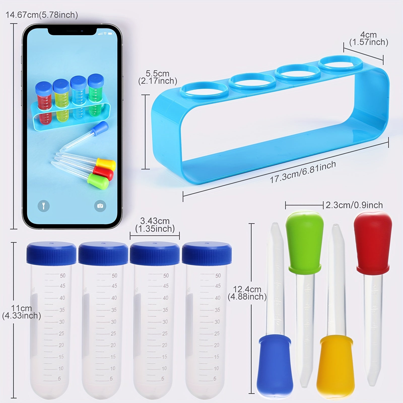 9pcs Plastic Test Tube with Holder And Dropper