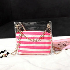 8PCS Transparent Jelly Shoulder Bags Women Handbag Chains L