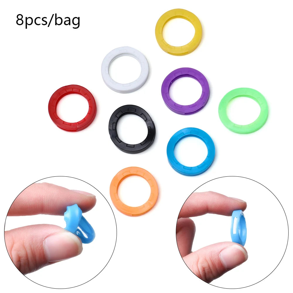 8Pcs Silicone Key Cap Covers Topper Elastic Keyring Key Case Bag Organizer
