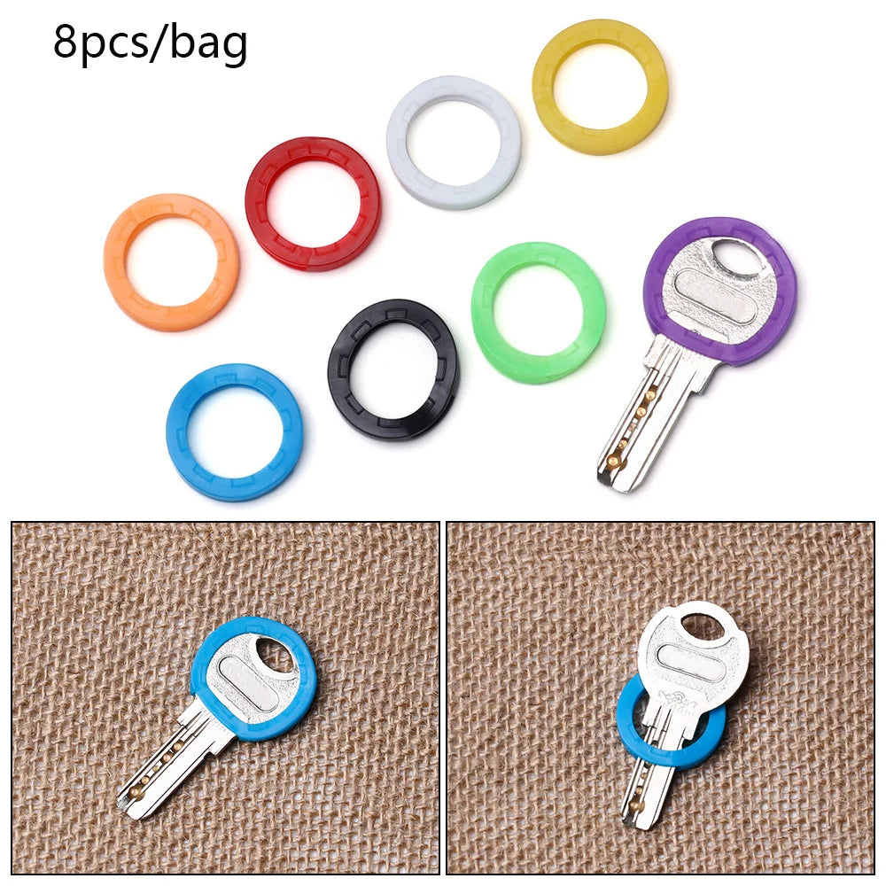 8Pcs Silicone Key Cap Covers Topper Elastic Keyring Key Case Bag Organizer