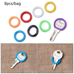 8Pcs Silicone Key Cap Covers Topper Elastic Keyring Key Case Bag Organizer