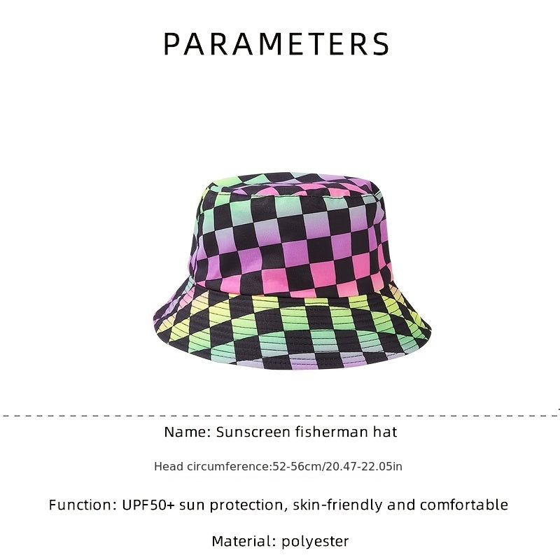 Colorful Plaid Bucket Hat Casual Sunscreen Fisherman Cap