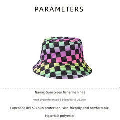 Colorful Plaid Bucket Hat Casual Sunscreen Fisherman Cap