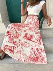 Plus Size Boho Skirt Women's Plus Painting Print Elastic High Rise Maxi Skirt