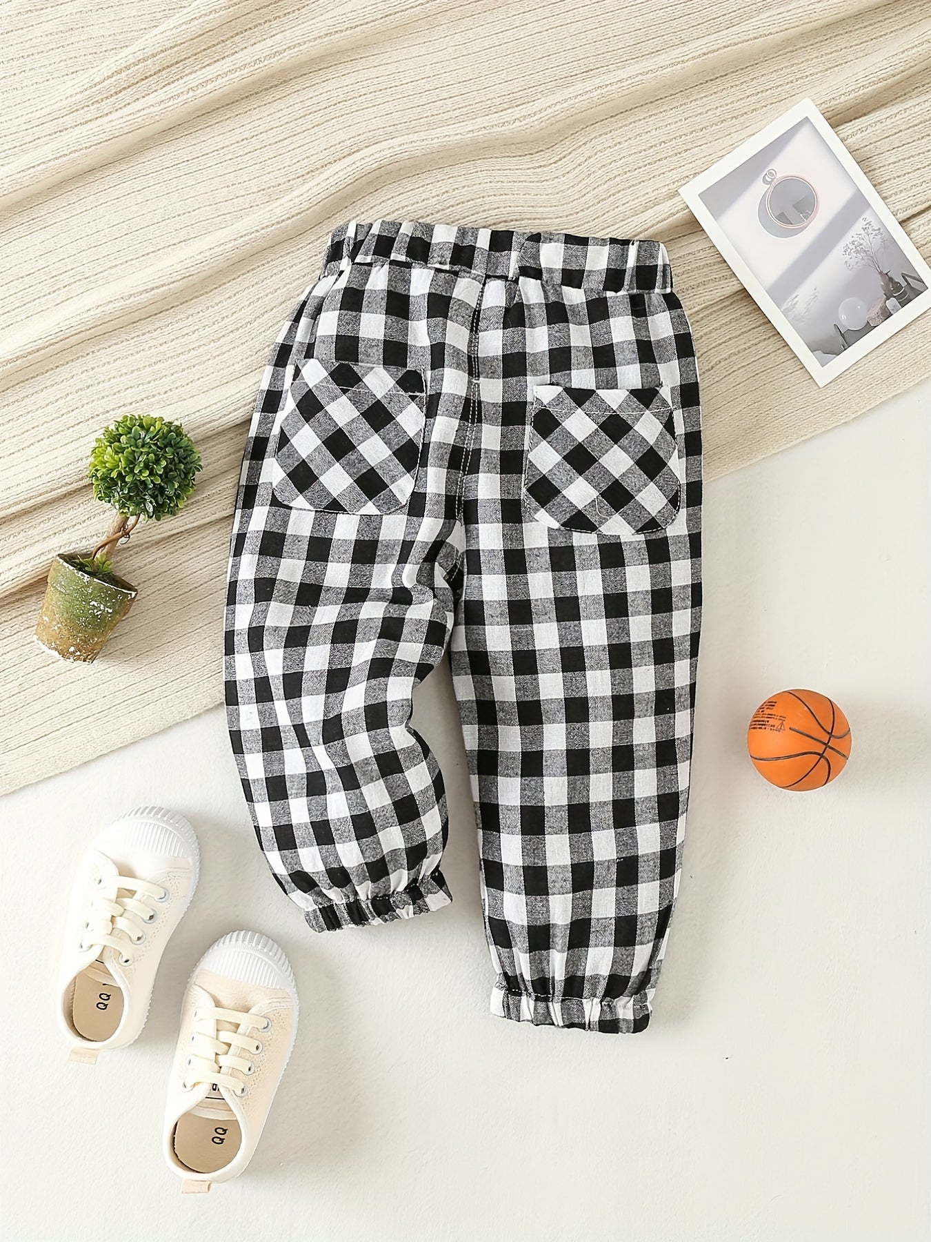 Boys Plaid Long Pants Elastic Waist Casual Kids Clothes