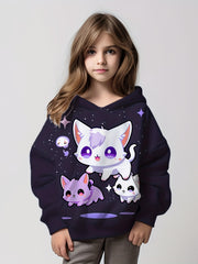 Starry Kitties Graphic Hoodies Girls Comfy Hooded Pullover