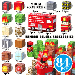 Magnetic Building Blocks Firefighter & Fire Truck Playset Educational Toy