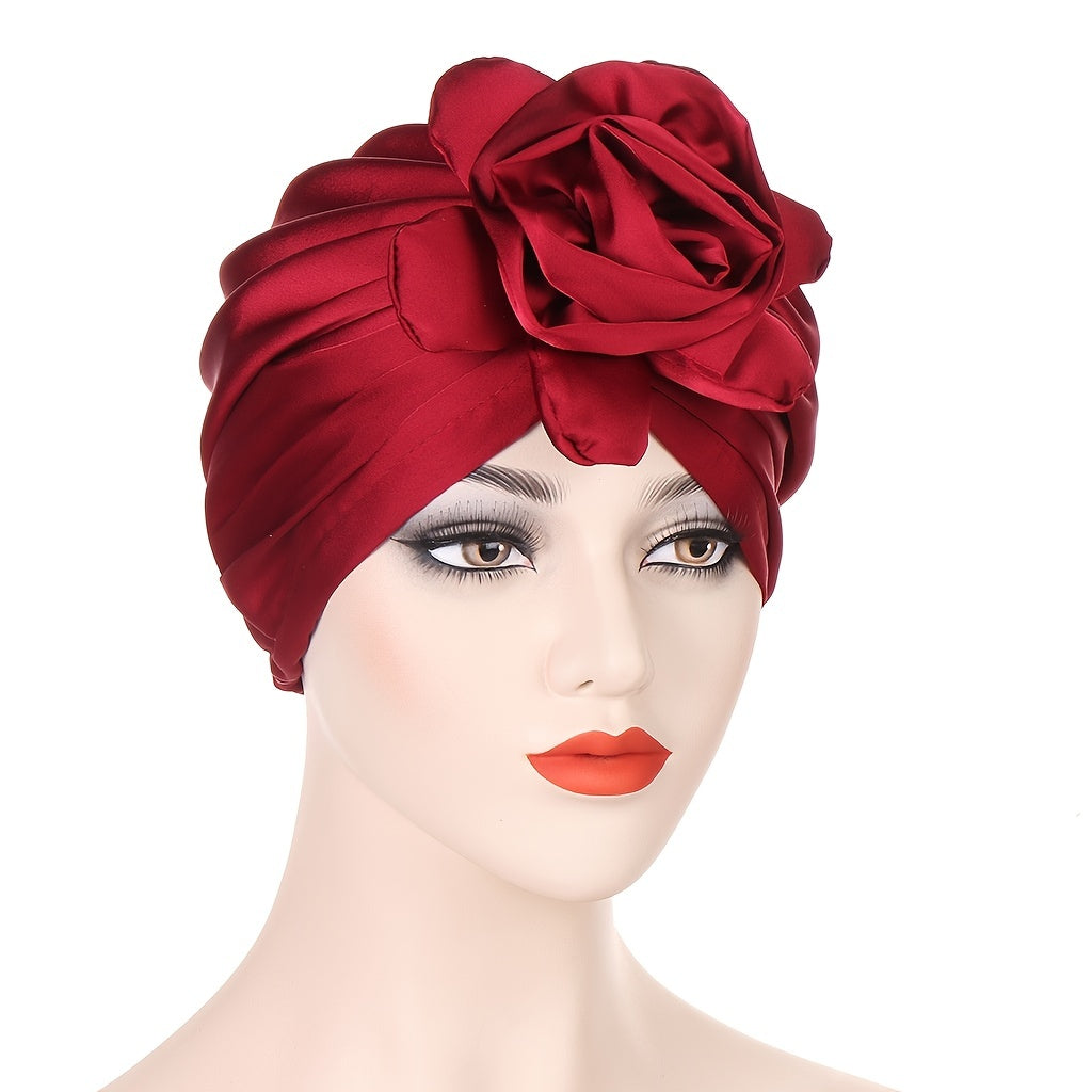 Satin Flower Turban Cap Hijab Head Wrap Head Scarf Beanie Chemo Hats