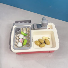Dollhouse Kitchen Scene with Vegetable Sink and Dish Stand