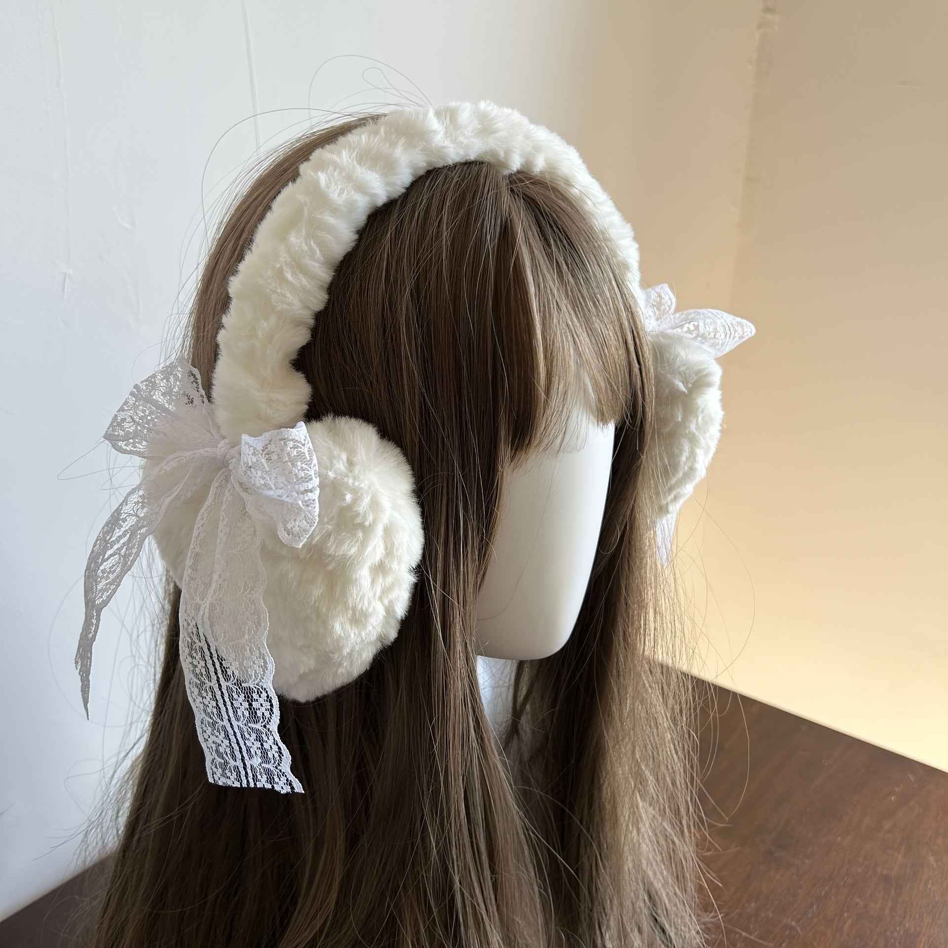 Winter Japanese Style Lace Bow Warm Headwear Fluffy Ear Muffs