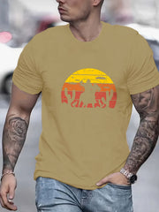 Old West Cowboy Print Men's Graphic Crew Neck Active T shirt Casual Comfy Tees