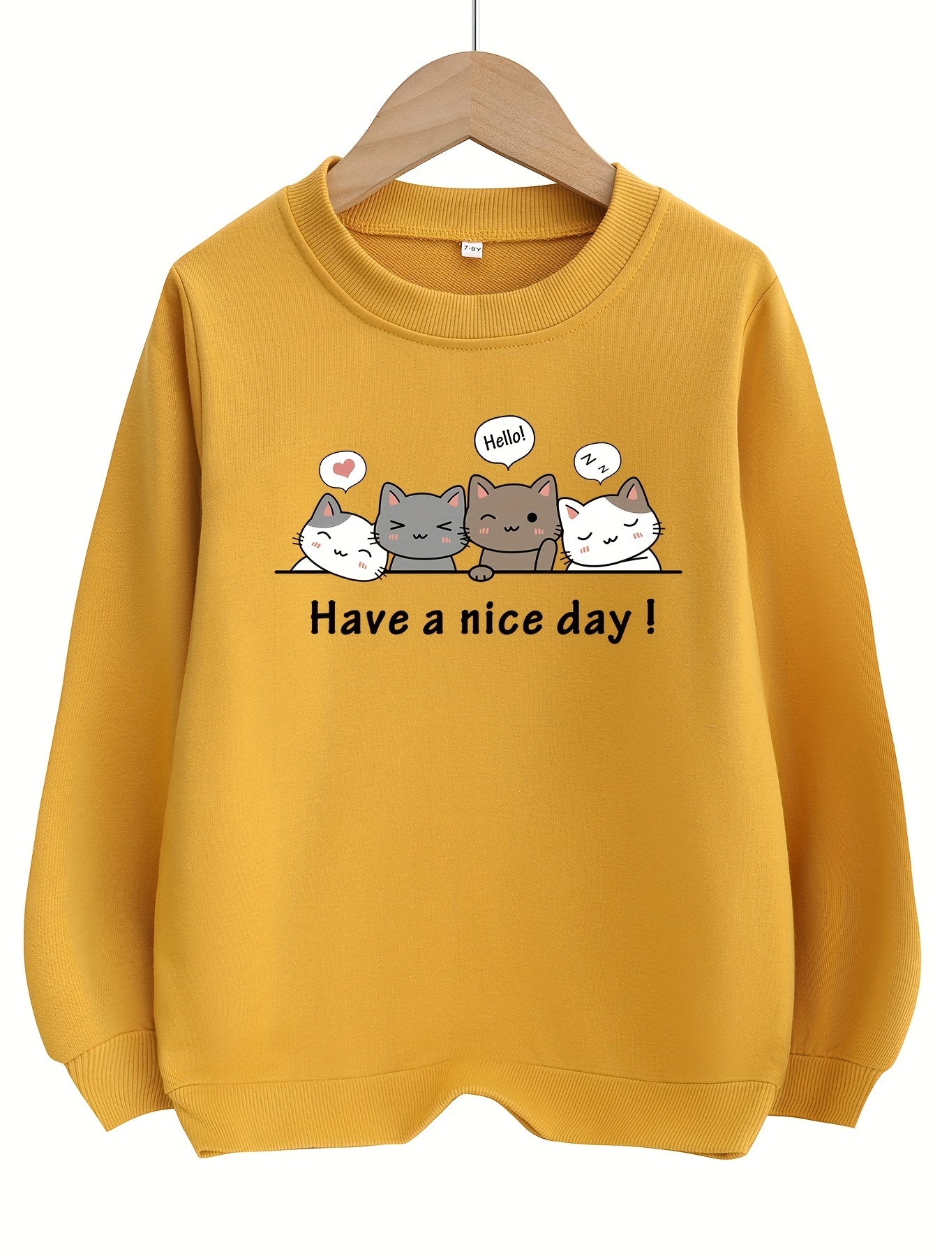 Kid Girls Kitty Graphic Crew Neck Sweatshirt Top Girl Long Sleeve Pullovers