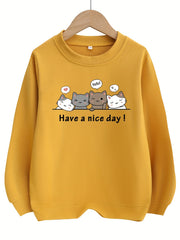 Kid Girls Kitty Graphic Crew Neck Sweatshirt Top Girl Long Sleeve Pullovers