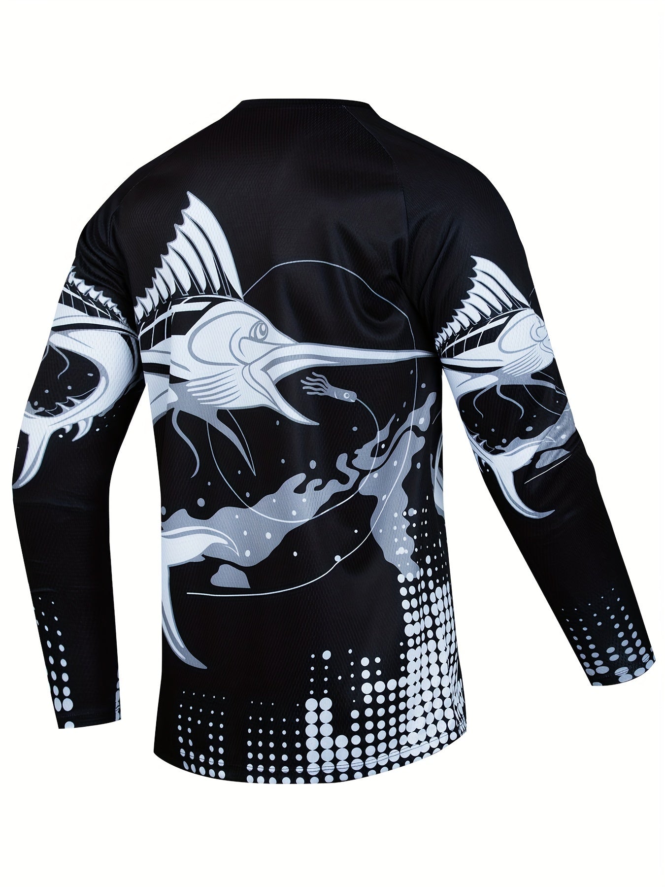 Fish Pattern Men's Quick-drying Stretch Long Sleeve V-neck T-shirt