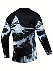 Fish Pattern Men's Quick-drying Stretch Long Sleeve V-neck T-shirt