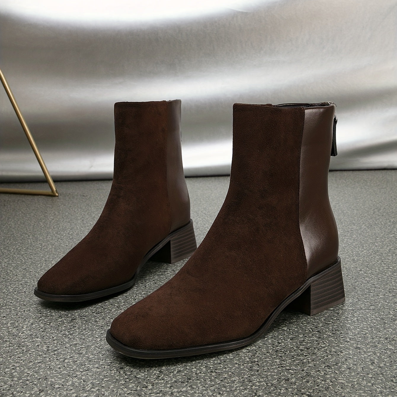 Solid Chunky Heel Short Boots Back Zipper Ankle Boots Women's Boots