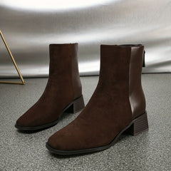 Solid Chunky Heel Short Boots Back Zipper Ankle Boots Women's Boots