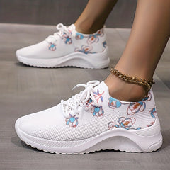 Women's Flower Pattern Lace Up Sneakers Lightweight Casual Outdoor Shoes