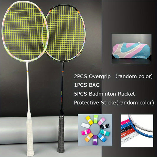 2pcs Carbon Fiber Badminton Rackets With String & Bag