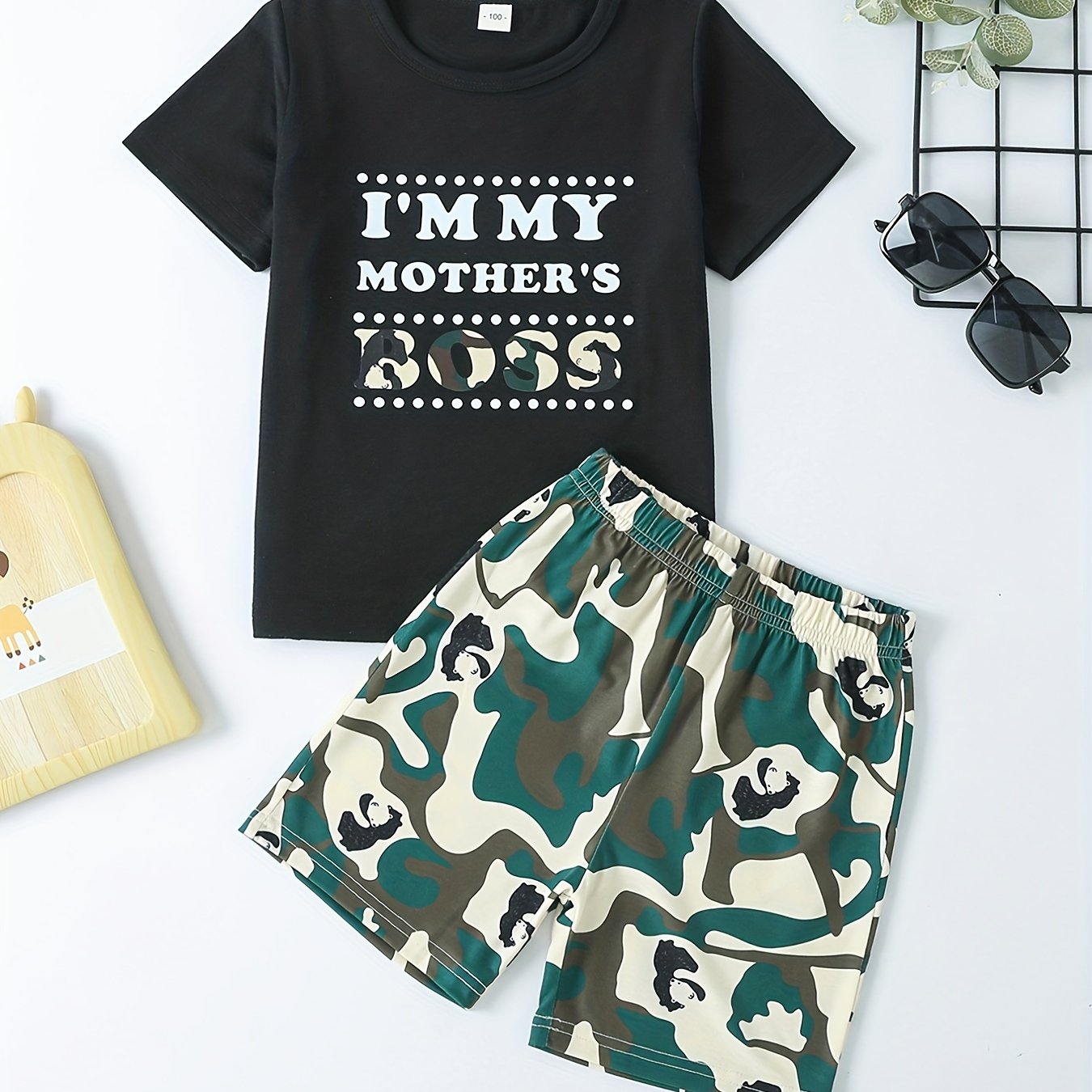 Boys Teen Casual T Shirt & Camouflage Shorts Set for Summer