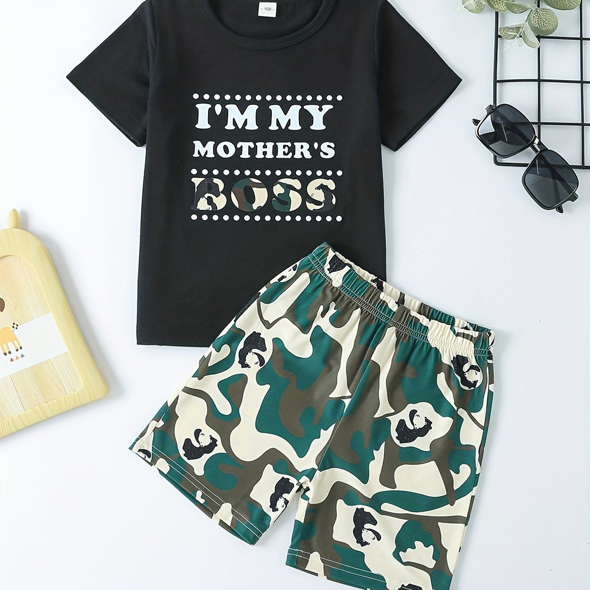 Boys Teen Casual T Shirt & Camouflage Shorts Set for Summer