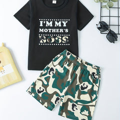 Boys Teen Casual T Shirt & Camouflage Shorts Set for Summer