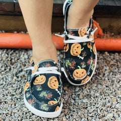 Women's Pumpkin Novelty Shoes Lace Up Low Slip On Flat Comfy Shoes