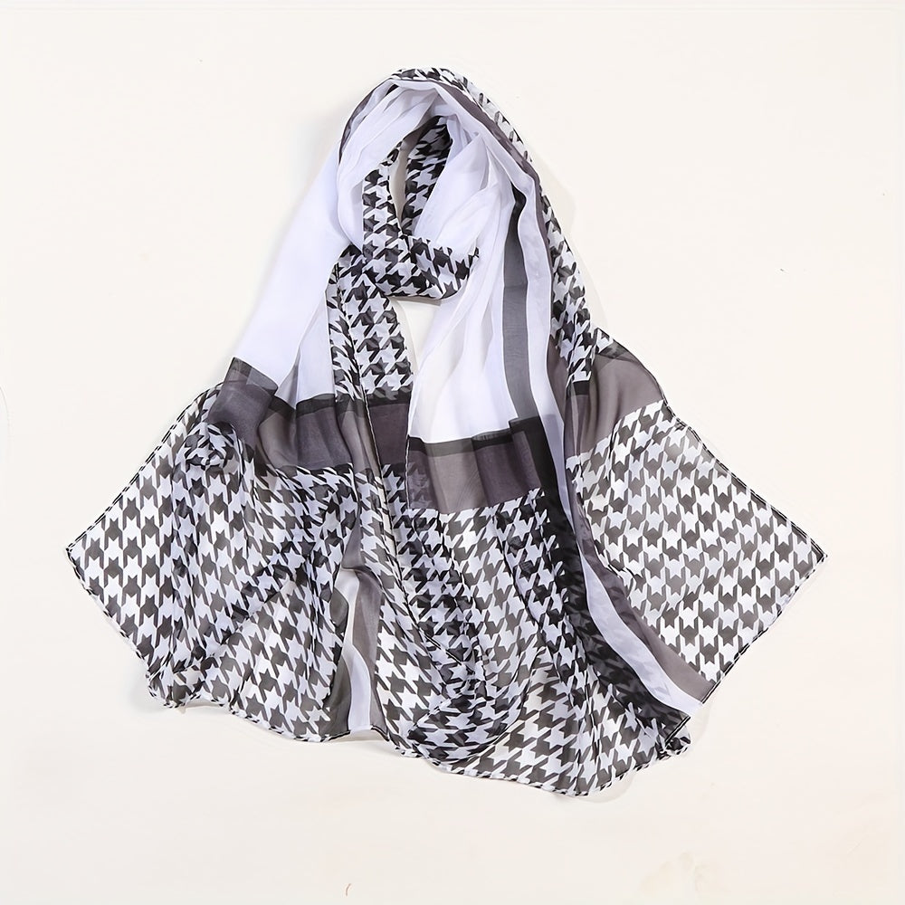 Houndstooth Scarf Chiffon Shawl Casual Sunscreen Head Wrap