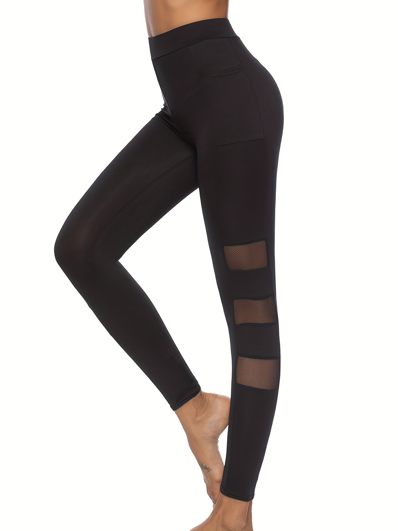 Mesh Contrast High Waist Yoga Leggings for Women