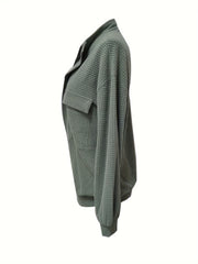  Solid Waffle Knit Half Zipper Top