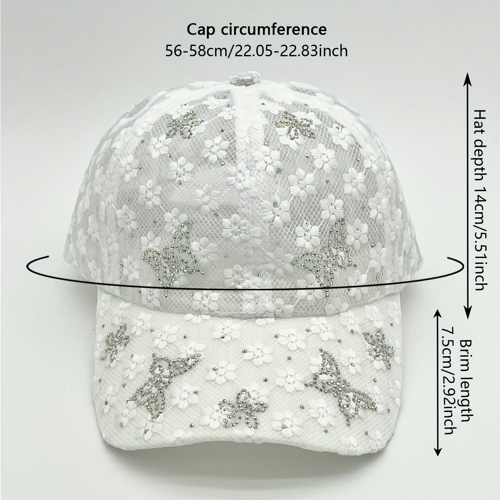 Rhinestone Butterfly Decor Baseball Cap Lace Embroidery Hollow Out Dad Hat