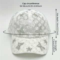 Rhinestone Butterfly Decor Baseball Cap Lace Embroidery Hollow Out Dad Hat