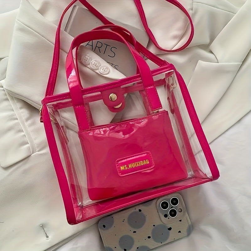 2Pcs Transparent Tote Bag Set Waterproof PVC Jelly Bag
