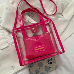 2Pcs Transparent Tote Bag Set Waterproof PVC Jelly Bag