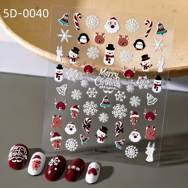 5D Embossed Snowflake Snowman Nail Art Stickers