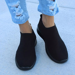 Women's Slip On Walking Shoes Flying Woven Casual Flat Shoes
