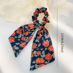 Floral Bowknot Hair Scarf Scrunchies Elastic Hair Tie Ponytail Holder