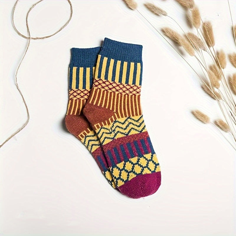 3 Pairs Vintage Warm Cotton Socks Winter Crew Socks