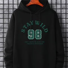 Men's Stay Wild 98 Print Hoodie Casual Stretch Drawstring Hooded Sweats