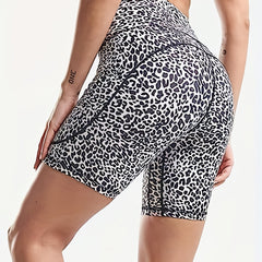  Leopard Print Wide Waistband Biker Shorts