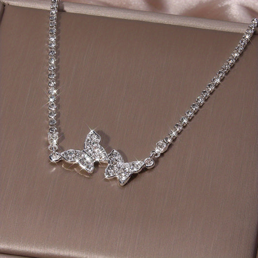 Rhinestone Butterfly Claw Chain Necklace