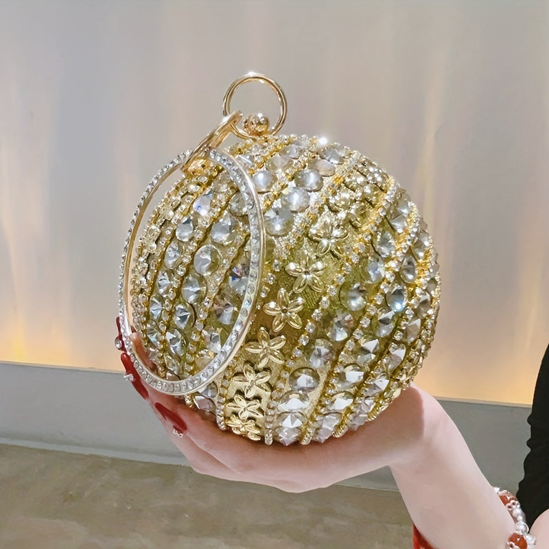 Flower Rhinestone Clutch Purse Mini Round Handbags for Women