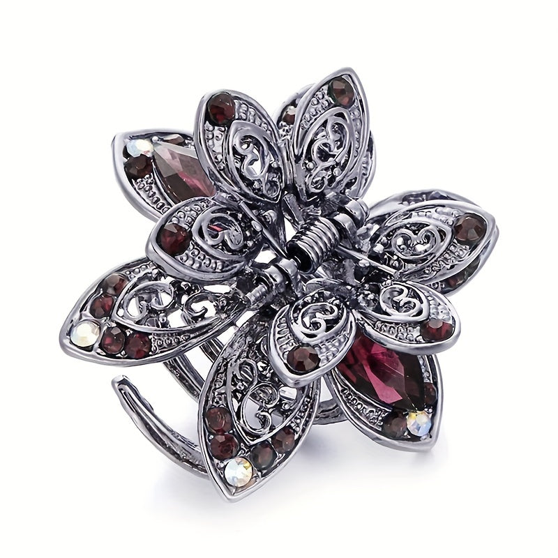 3pcs Flower Small Hair Claw Rhinestone Decor Hair Claw Clip